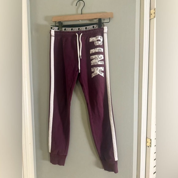 PINK Victoria's Secret Joggers in Deep Purple and White Y2K Loungewear XS - Picture 1 of 10